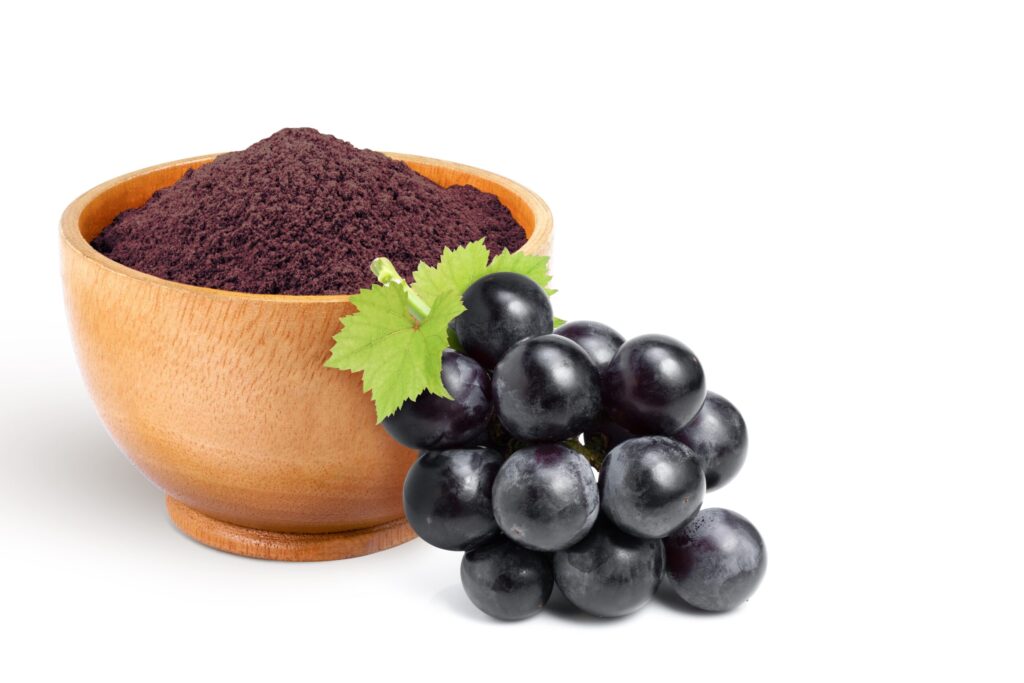 Grape,Extract,Flour,(opc,Grape,Powder),In,Wooden,Bowl,And